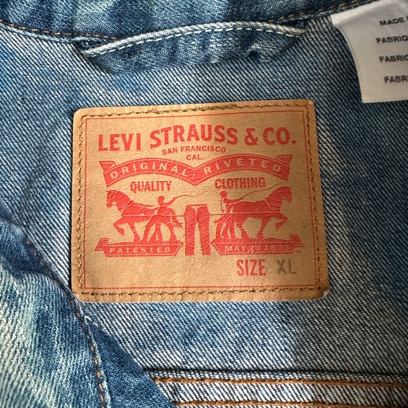 Levi’s Men’s sz XL denim jean jacket handpainted American Eagle Flag July 4th - Picture 8 of 9